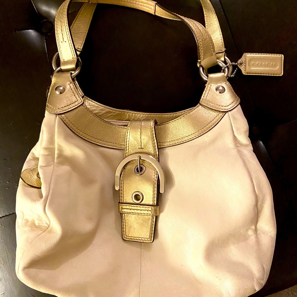 Coach bone & gold satchel purse
